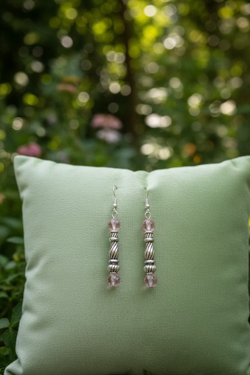 Silver candlestick and crystal dangle earrings