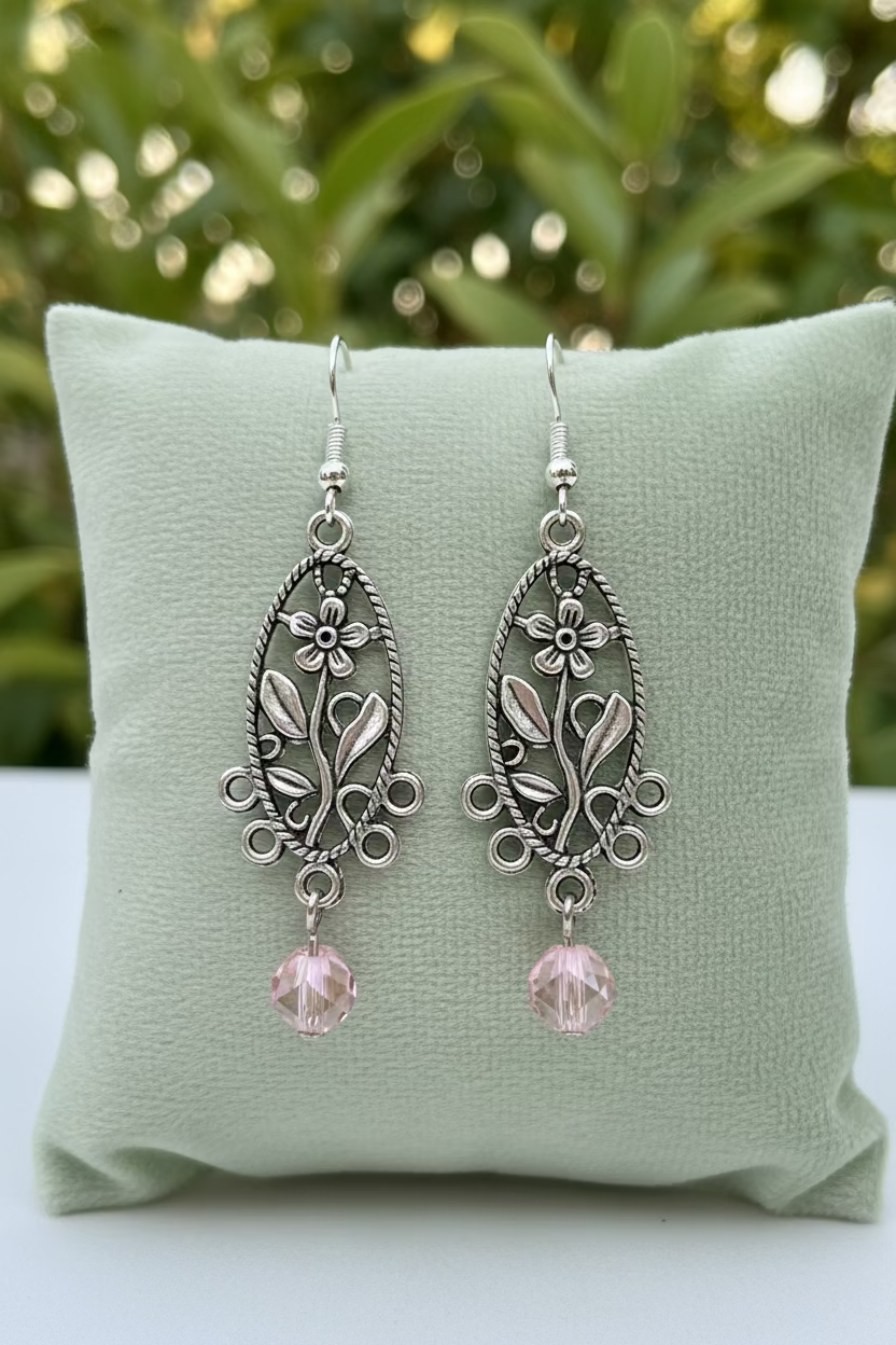 Pink Floral Dangle Earrings