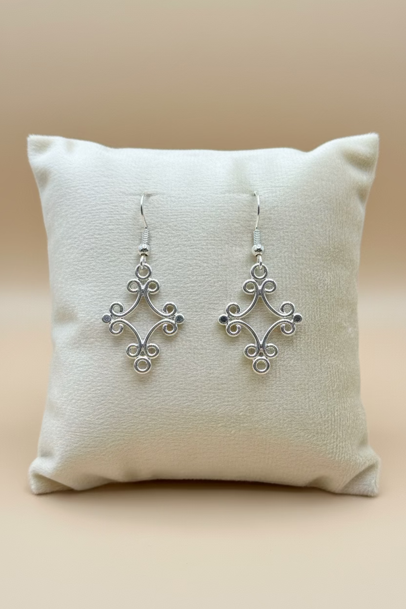 Silver Tone Scroll Earrings