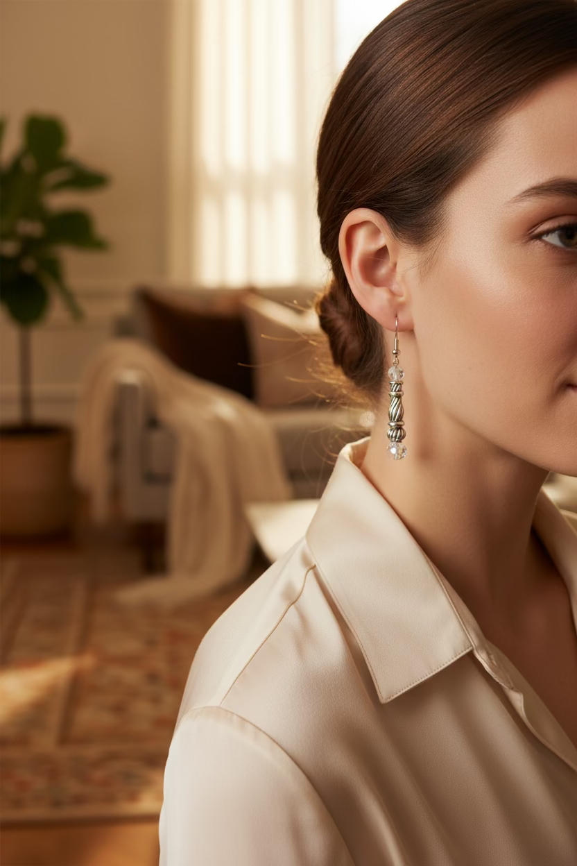 Silver candlestick and crystal dangle earrings