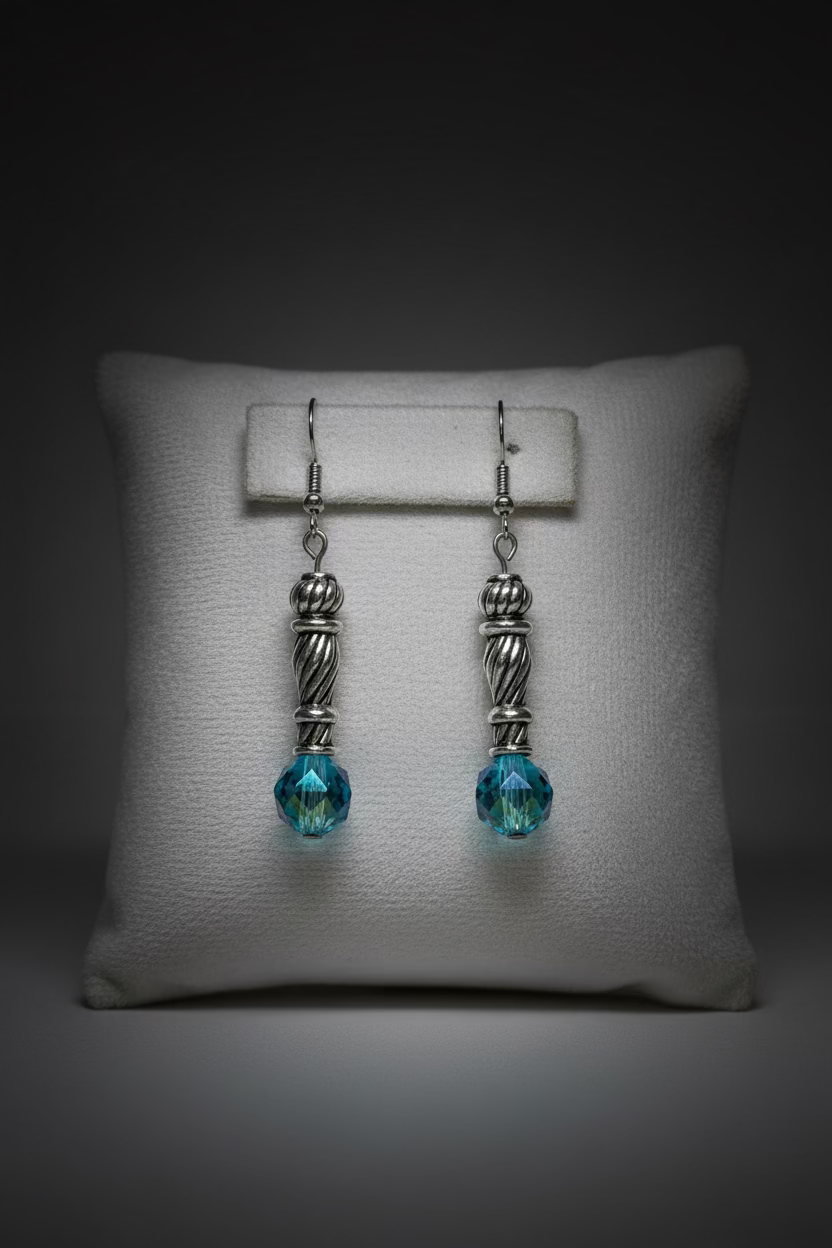 Silver candlestick and crystal dangle earrings