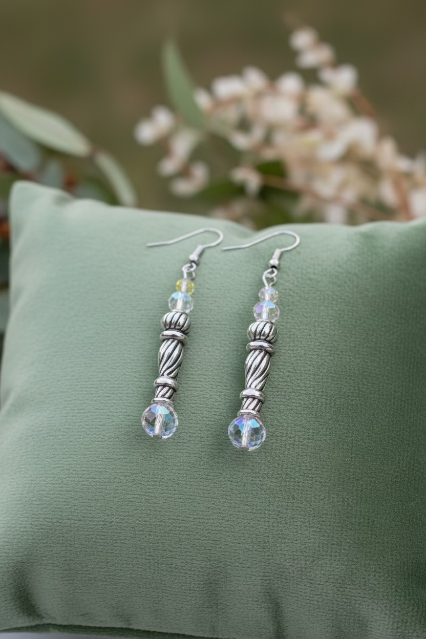 Silver candlestick and crystal dangle earrings