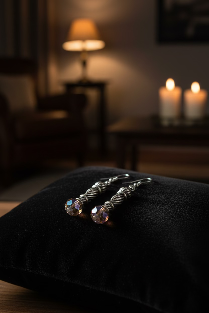 Silver candlestick and crystal dangle earrings