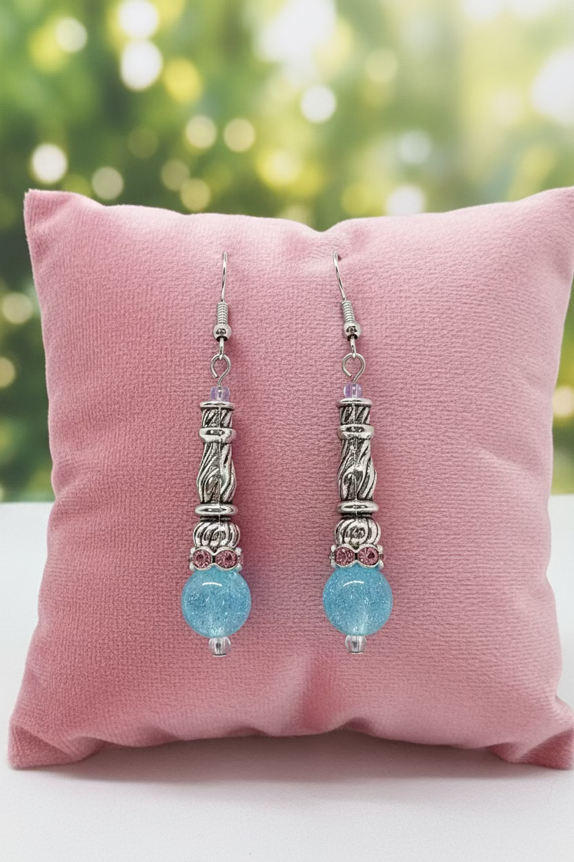 Silver candlestick and crystal dangle earrings