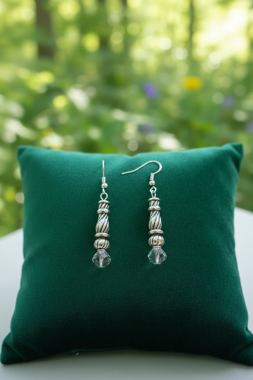 Silver candlestick and crystal dangle earrings