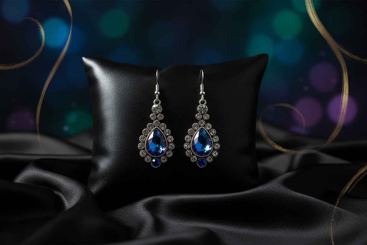 Boho Blue & Purple Dangle Earrings – Handmade Statement Jewelry