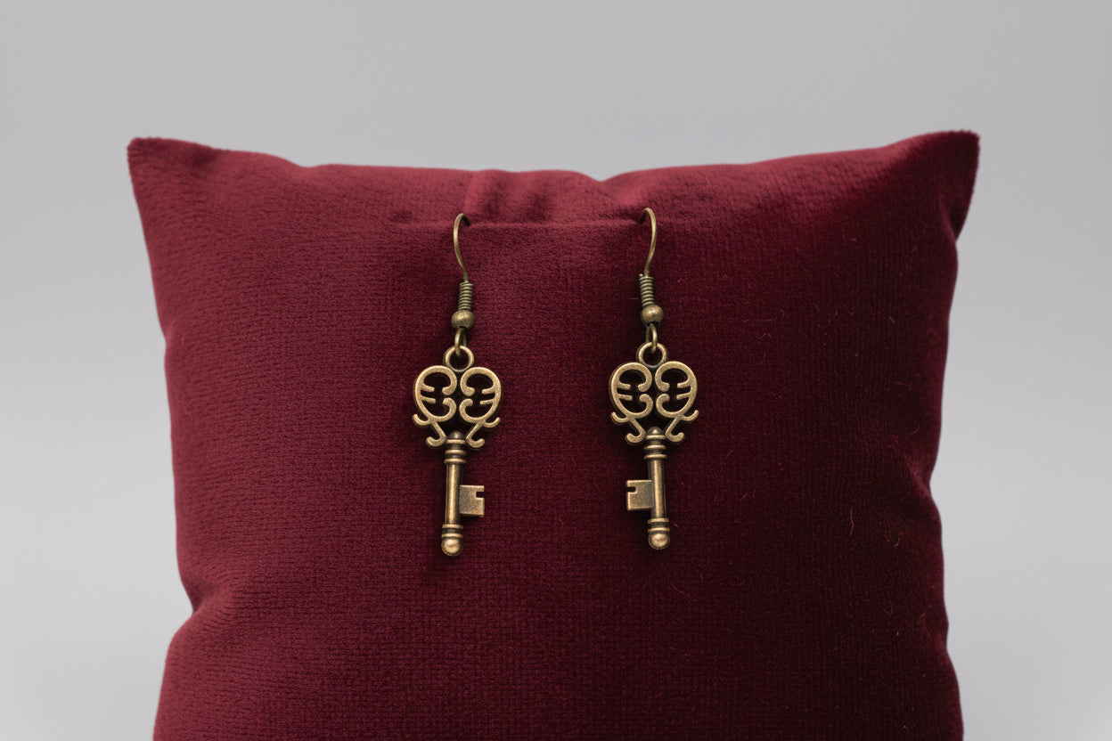 Bronze-Tone Key Dangle Earrings – Faith-Inspired Jewelry