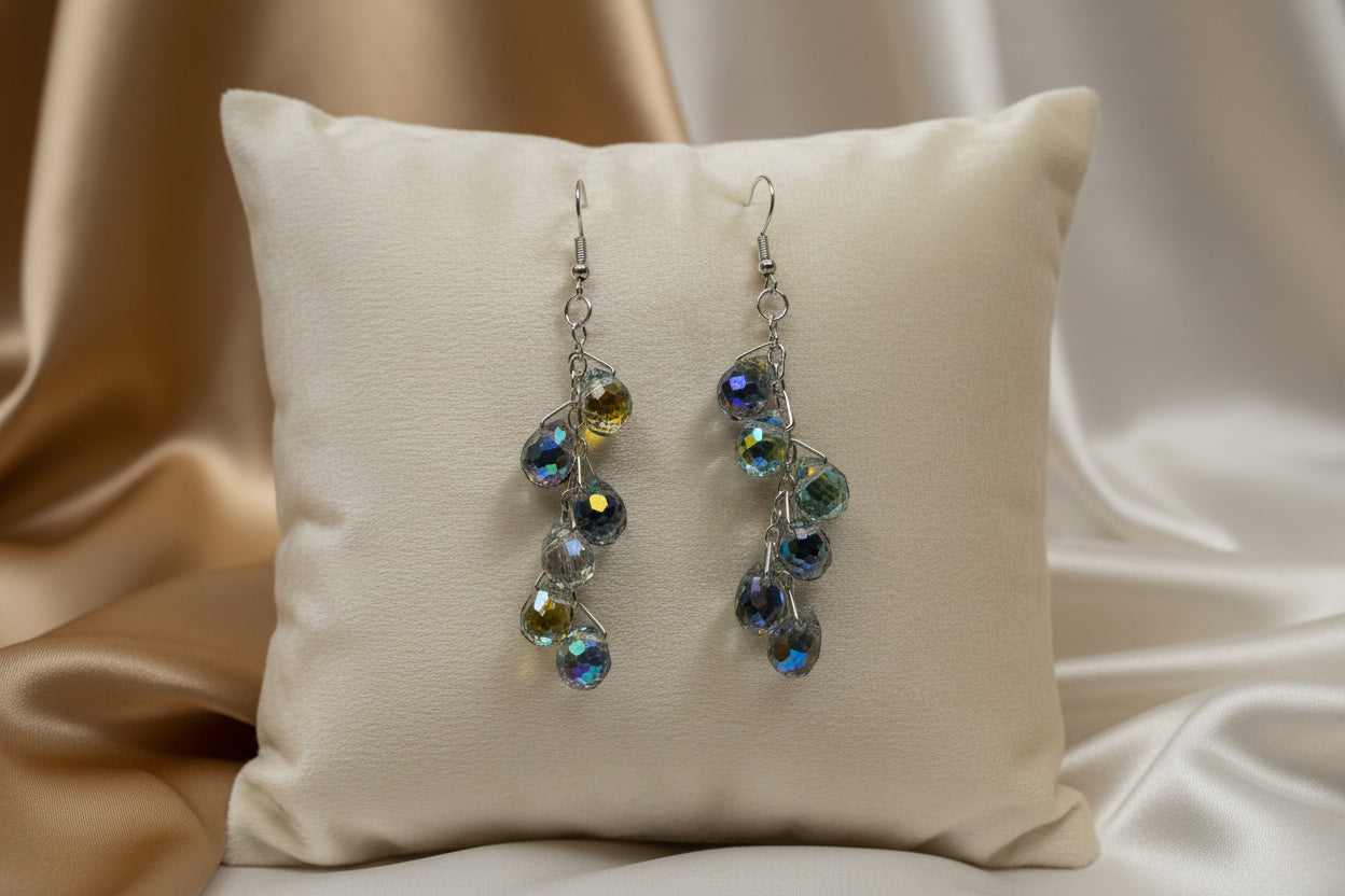 Aurora Borealis Glass Crystal Earrings – Silver-Tone Iridescent Jewelry
