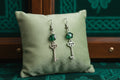 Green Glass Crystal & Key Earrings