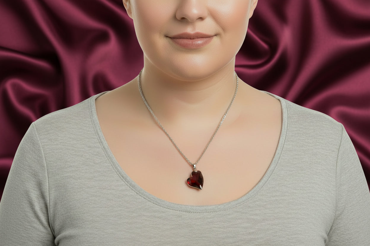Glass Crystal Heart Pendant Necklace – Elegant Women's Jewelry