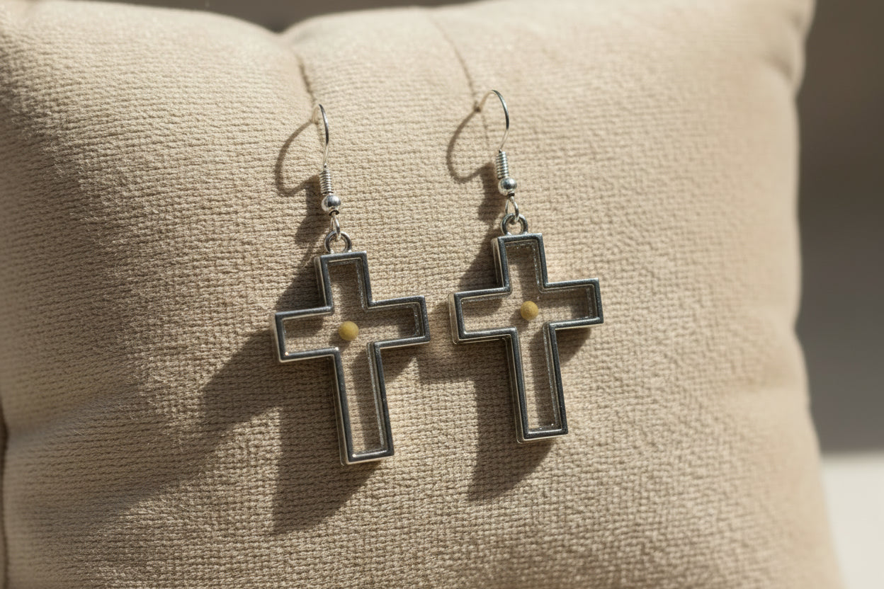 Cross Mustard Seed Earrings – Silver-Tone Faith Jewelry