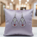 Silver Cross & Red Crystal Bead Earrings – Silver Tone Dangle